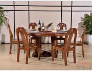 全實木餐桌 胡桃木雙層桌子現代中式1桌6椅組合 家具簡約圓形餐臺